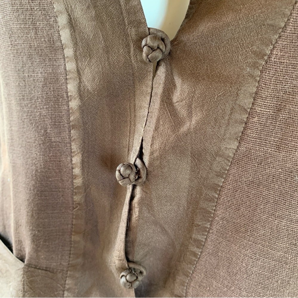 Eileen Fisher Textured Cotton Silk Trim Jacket Top PS Brown